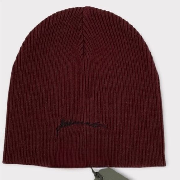 AllSaints Embroidered Script Beanie NWT Burgundy - Picture 3 of 6